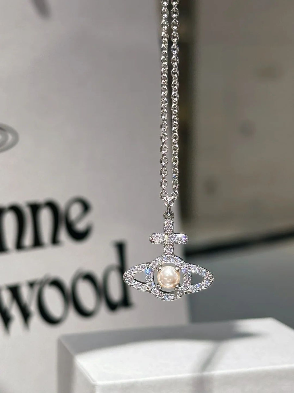 Olympia Pearl Pendant Necklace Silver White 6482WH