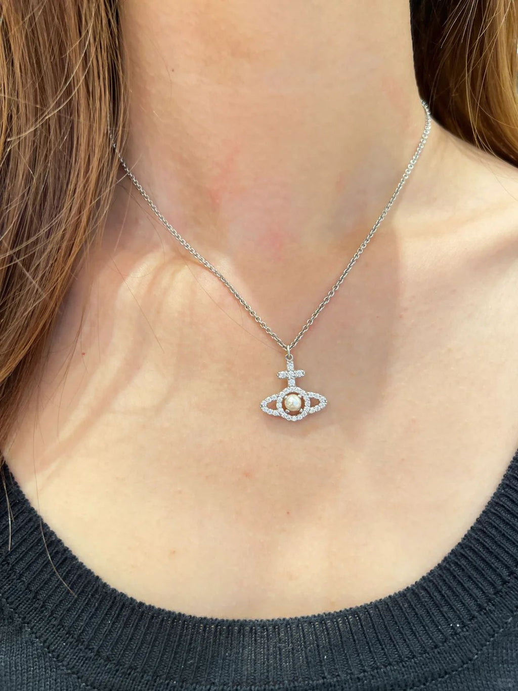 Olympia Pearl Pendant Necklace Silver White 6482WH